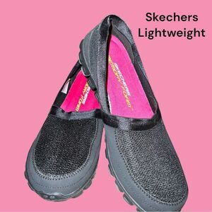 Skechers black memory foam lightweight slip ons! NWOT